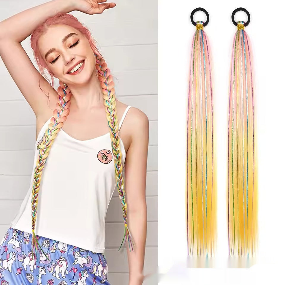 Rainbow Gradient Braided Ponytail – 24" Colourful Synthetic Braid Extension