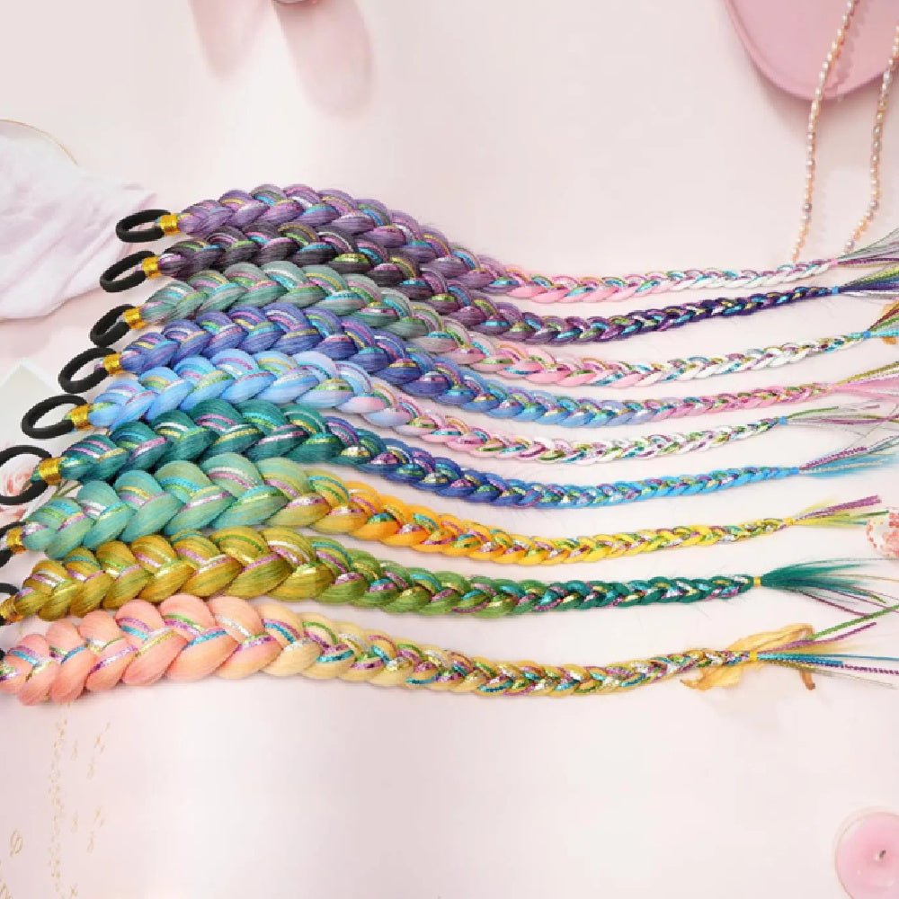 Rainbow Gradient Braided Ponytail – 24" Colourful Synthetic Braid Extension