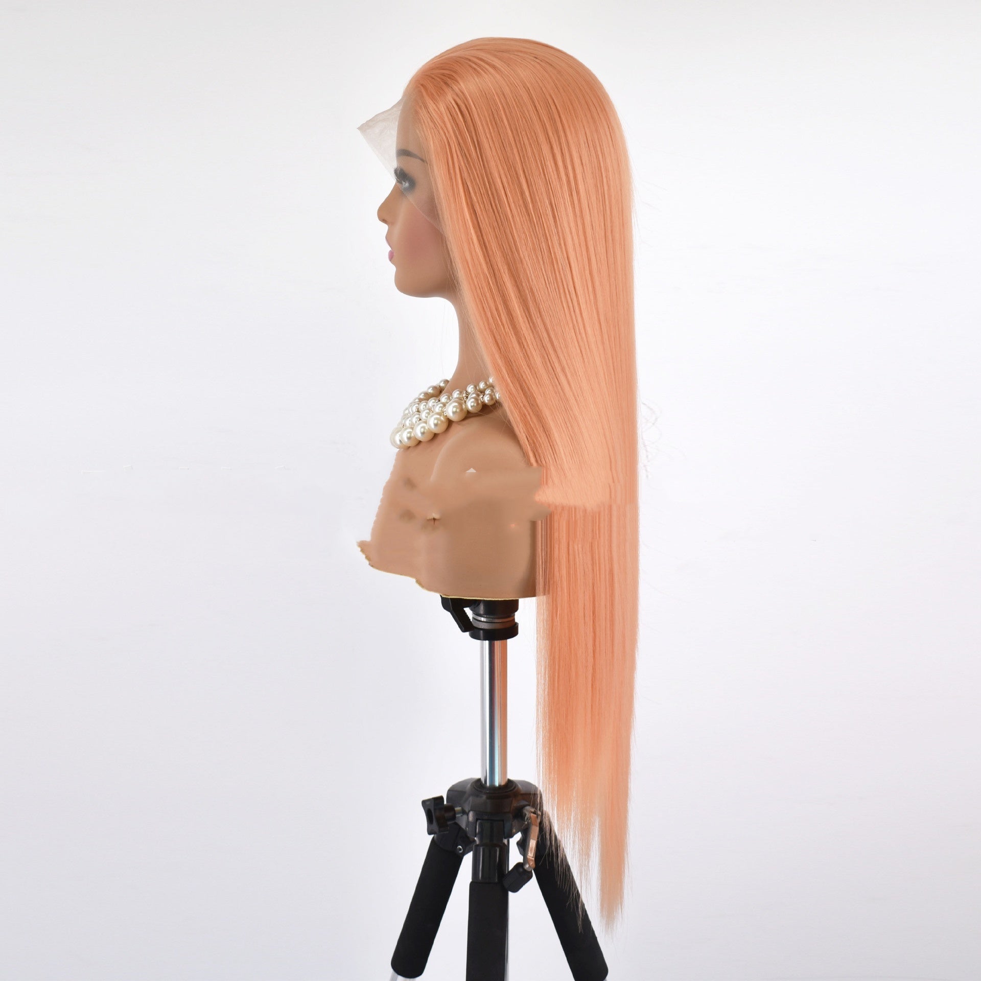 Peach Apricot Long Straight Lace Front Wig – Elegant Heat-Resistant Synthetic Hair