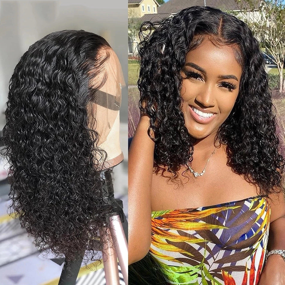 Front Lace Black Curly Wig – Medium Length Fluffy Style (8"–16")