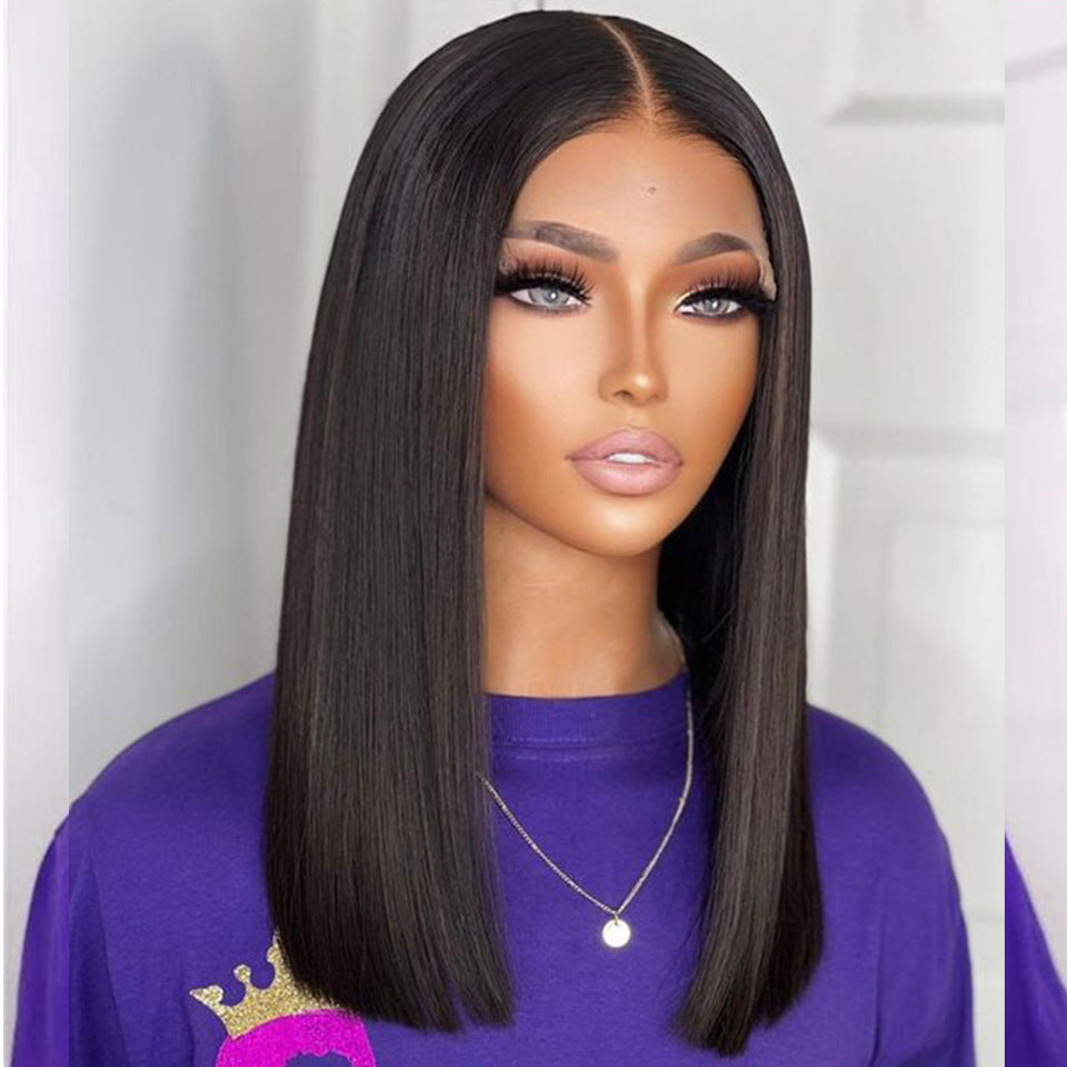 16 Inch Bone Straight Human Hair Wig – Double Drawn Natural Look