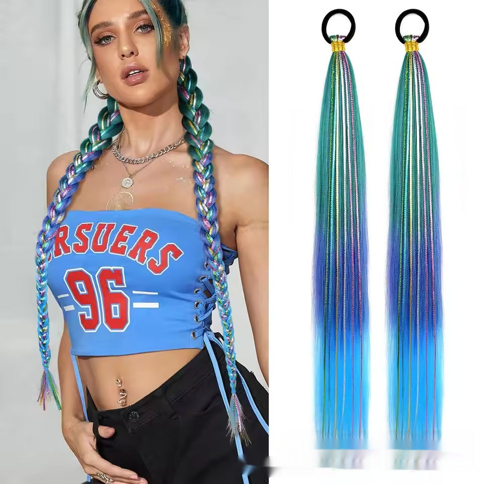 Rainbow Gradient Braided Ponytail – 24" Colourful Synthetic Braid Extension
