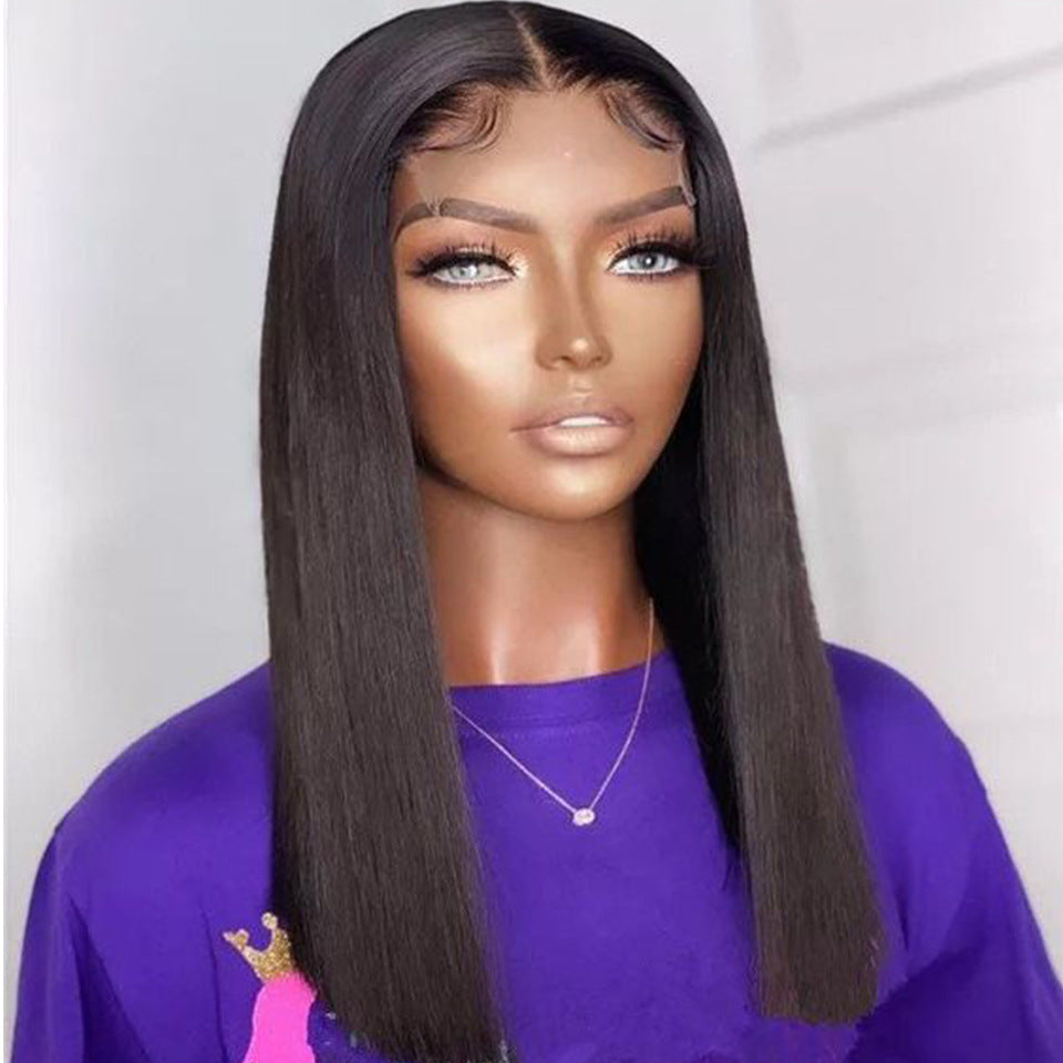 16 Inch Bone Straight Human Hair Wig – Double Drawn Natural Look