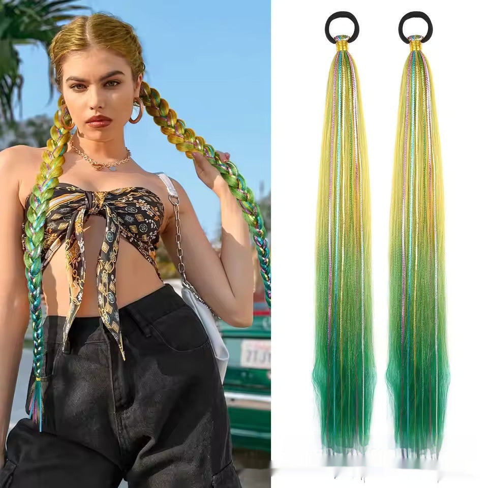 Rainbow Gradient Braided Ponytail – 24" Colourful Synthetic Braid Extension