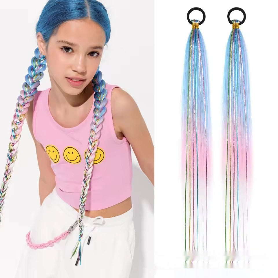 Rainbow Gradient Braided Ponytail – 24" Colourful Synthetic Braid Extension
