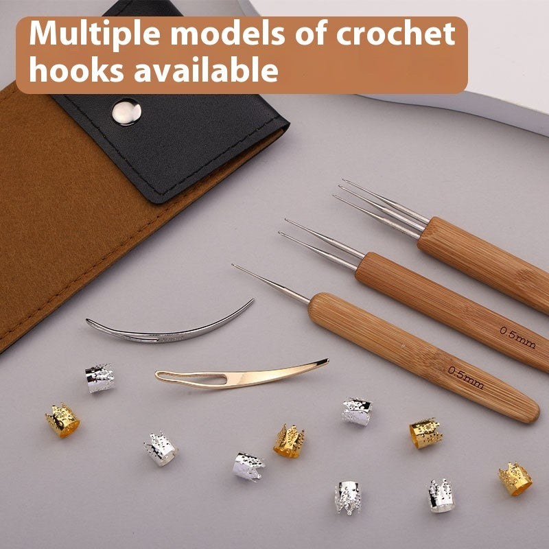 Professional Wooden Crochet Hook Set for Dreadlocks & Braids – 3-Head Tool Kit