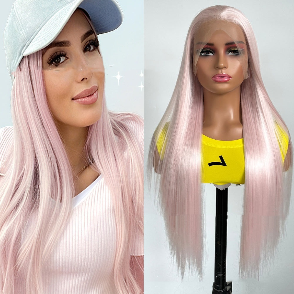 Ice Pink Long Straight Synthetic Wig – Lace Front Fashion Wig