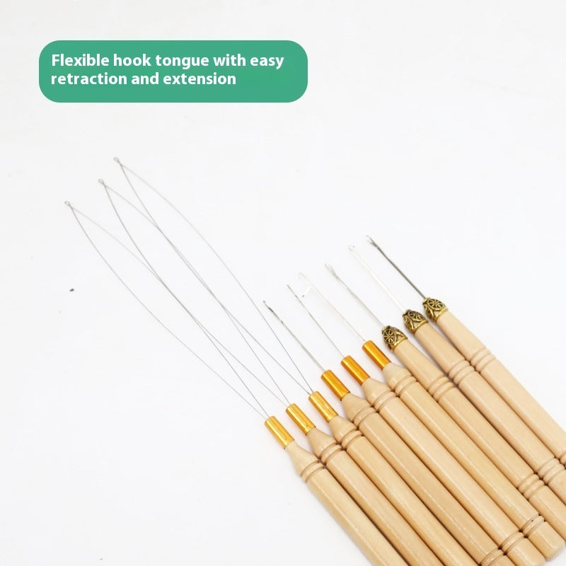 Professional Wooden Hair Extension Hook Tool – Cylindrical Handle Crochet Needle