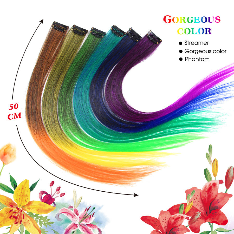 Rainbow Colour Hair Extension Strands – 18” Straight Clip-In Highlights