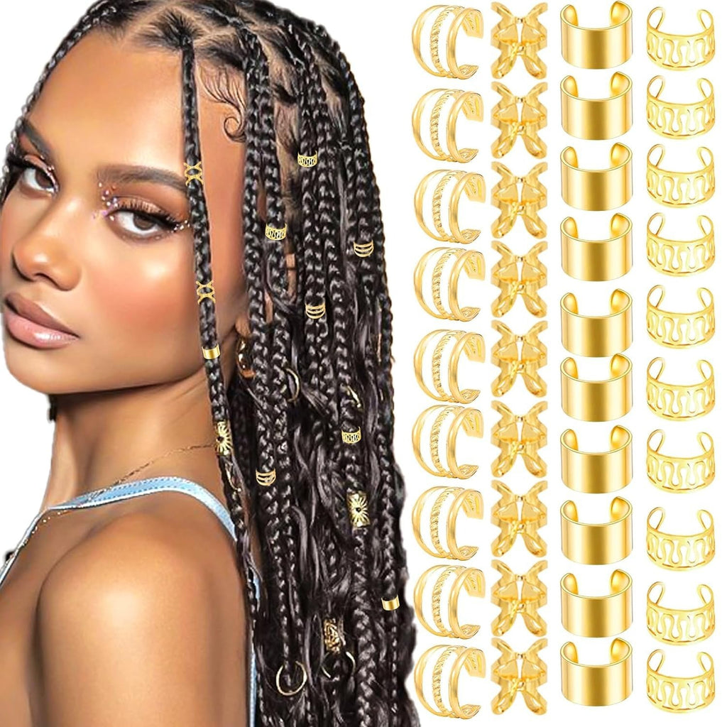 40pcs Gold & Silver Hair Cuffs for Braids – Boho Braid Accessories