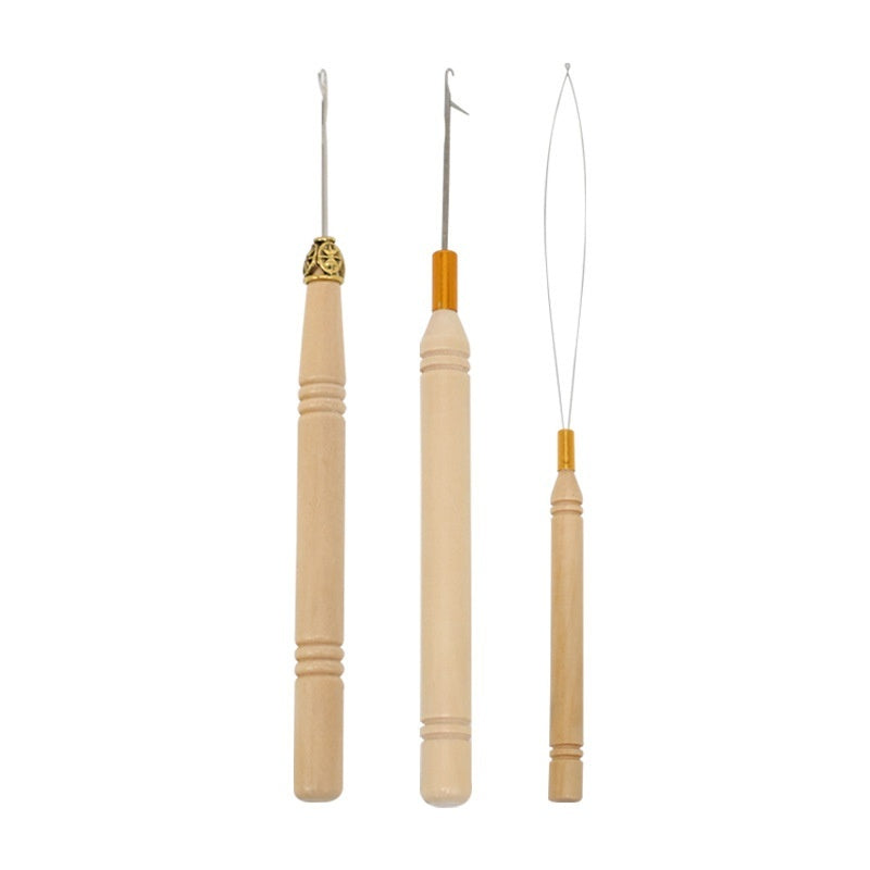 Professional Wooden Hair Extension Hook Tool – Cylindrical Handle Crochet Needle