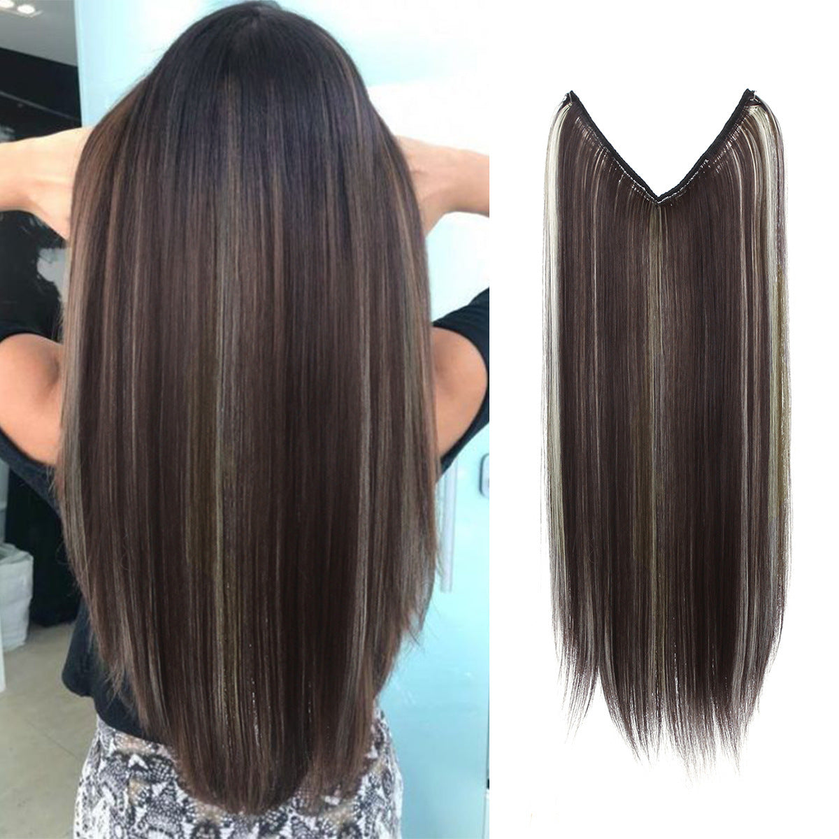 Long Straight Synthetic Clip-In Hair Extensions – Natural Shine, Heat-Resistant & Easy Fit