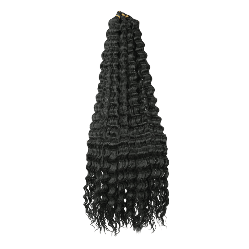 Deep wave crochet braiding hair in 1B natural black – long wavy synthetic braids

