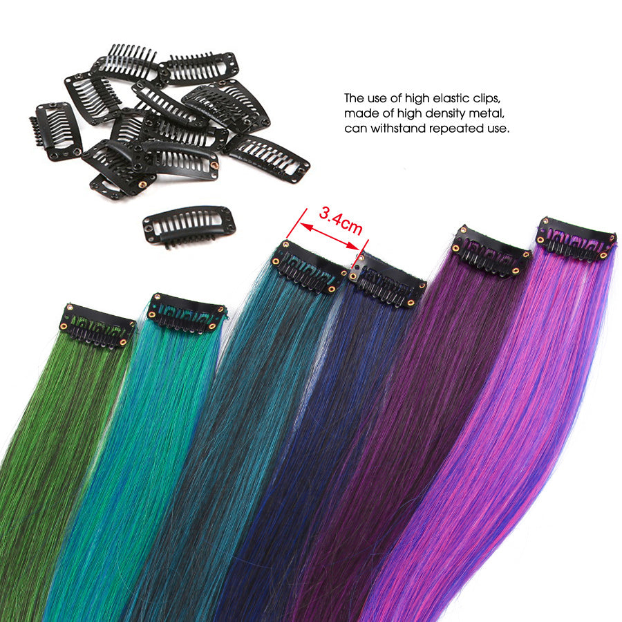 Rainbow Colour Hair Extension Strands – 18” Straight Clip-In Highlights