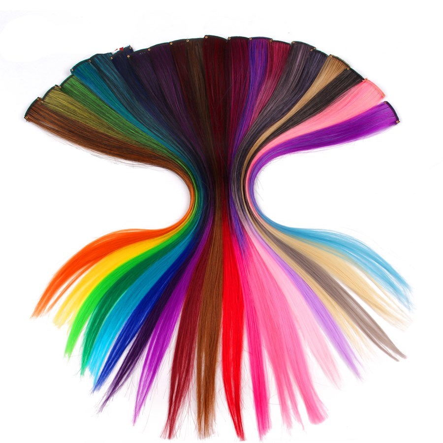 Rainbow Colour Hair Extension Strands – 18” Straight Clip-In Highlights