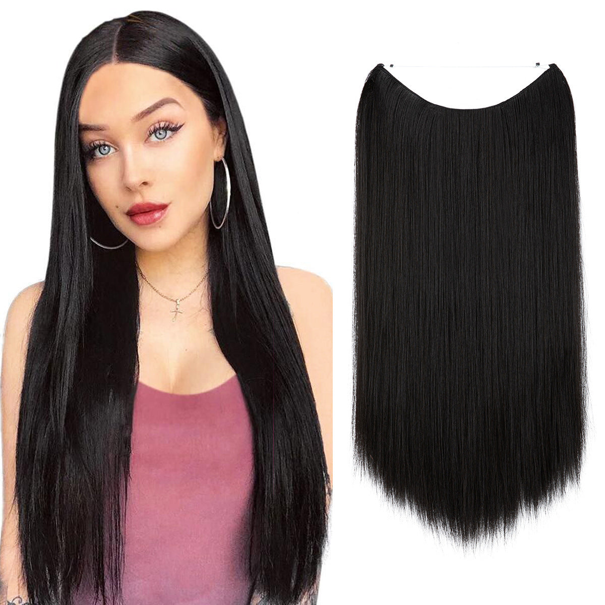 Long Straight Synthetic Clip-In Hair Extensions – Natural Shine, Heat-Resistant & Easy Fit