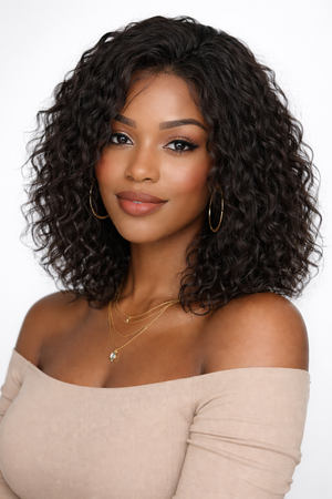 Curly Bob Human Hair Wig – Full Lace Short Wig (Natural Black)