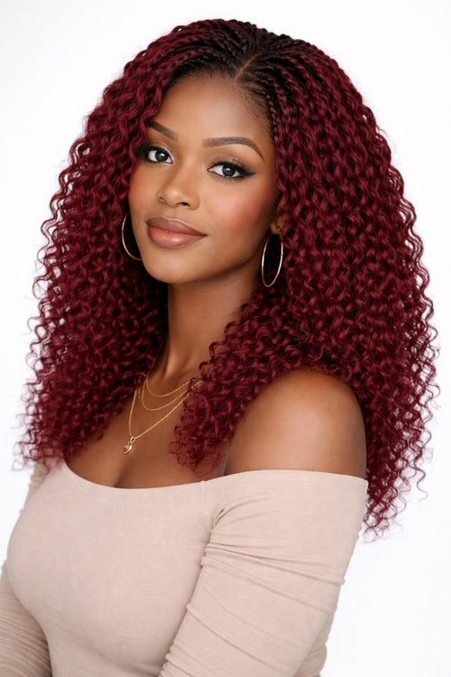 Boho Curly Crochet Hair – Burgundy Crochet Braids Extensions ( 18″)