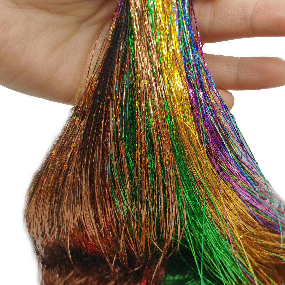 Colorful Hair Tinsel Extensions Kit – 12 Colours Sparkle Highlights (90/120cm) with Tools