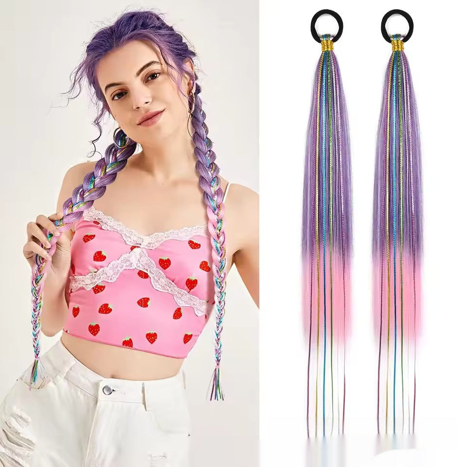 Rainbow Gradient Braided Ponytail – 24" Colourful Synthetic Braid Extension