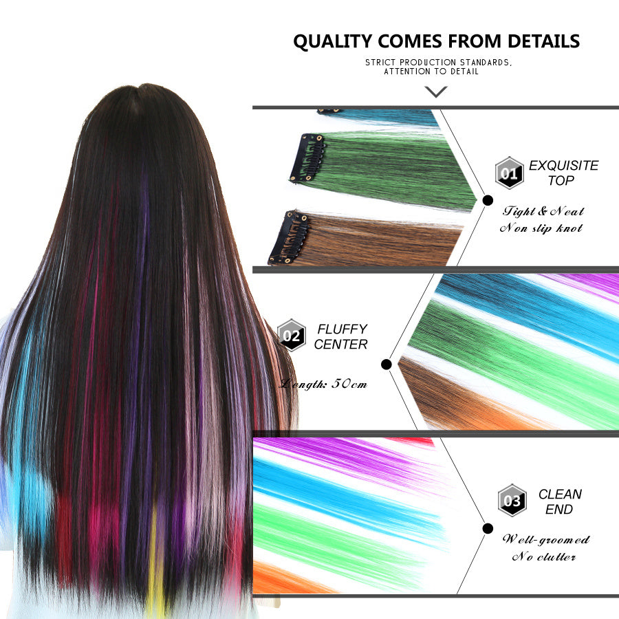 Rainbow Colour Hair Extension Strands – 18” Straight Clip-In Highlights