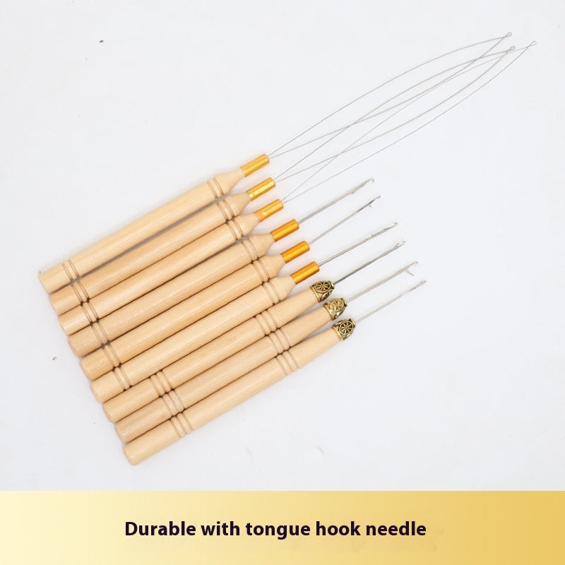 Professional Wooden Hair Extension Hook Tool – Cylindrical Handle Crochet Needle