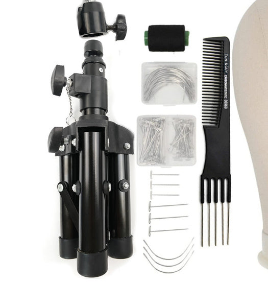 Professional Canvas Head Mannequin Stand Kit – Wig Styling & Sewing Practice Set (21-25 inch)