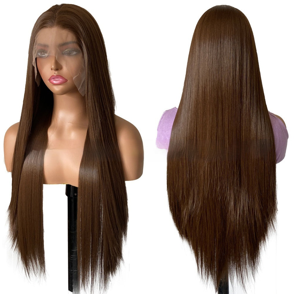 Brown Straight Lace Wig – Natural Long Synthetic Hair (12–26”)