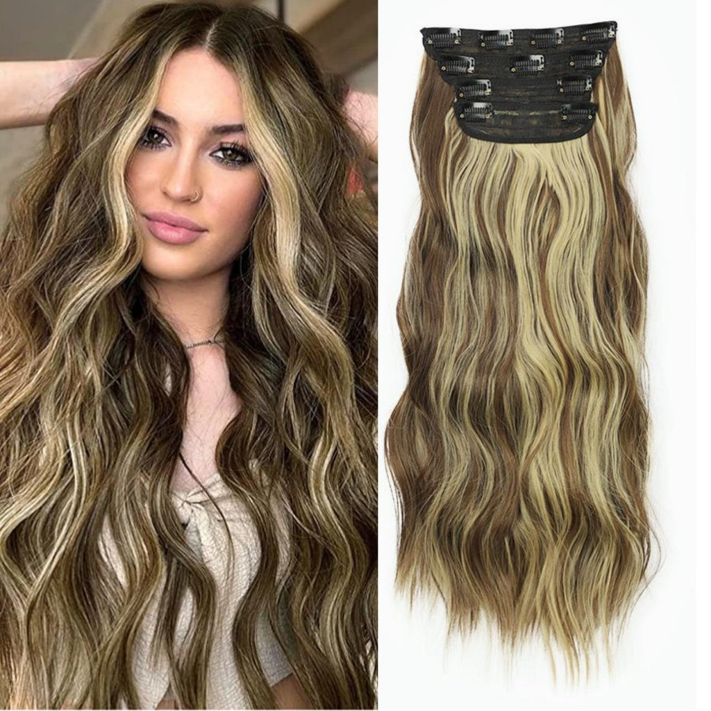 4-Piece Clip-In Curly Hair Extensions Set – Natural Volume & Wave