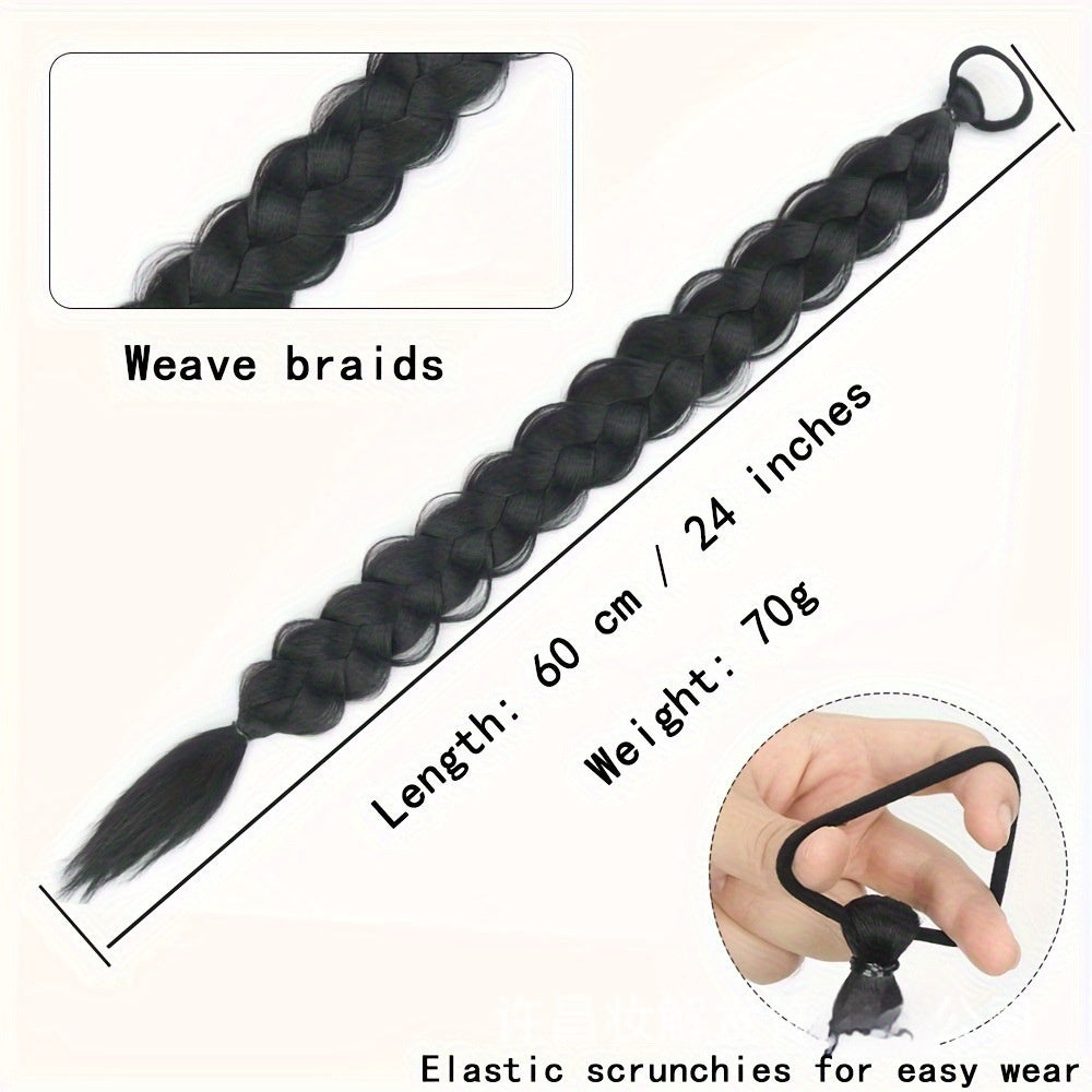 24-inch Fishbone Braided Ponytail – Heat-Resistant Synthetic Hair Extension
