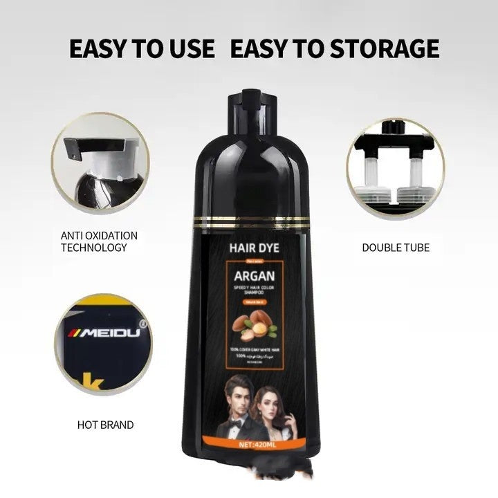 Argan Speedy Hair Dye Shampoo – 5-Minute Black Hair Colour with Moroccan Oil (420 ml)