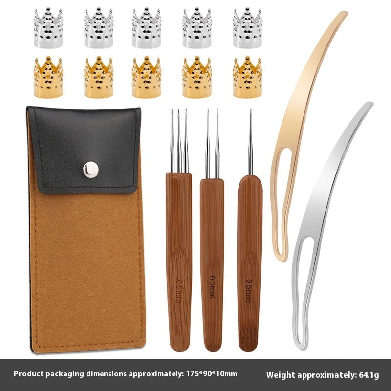 Professional Wooden Crochet Hook Set for Dreadlocks & Braids – 3-Head Tool Kit
