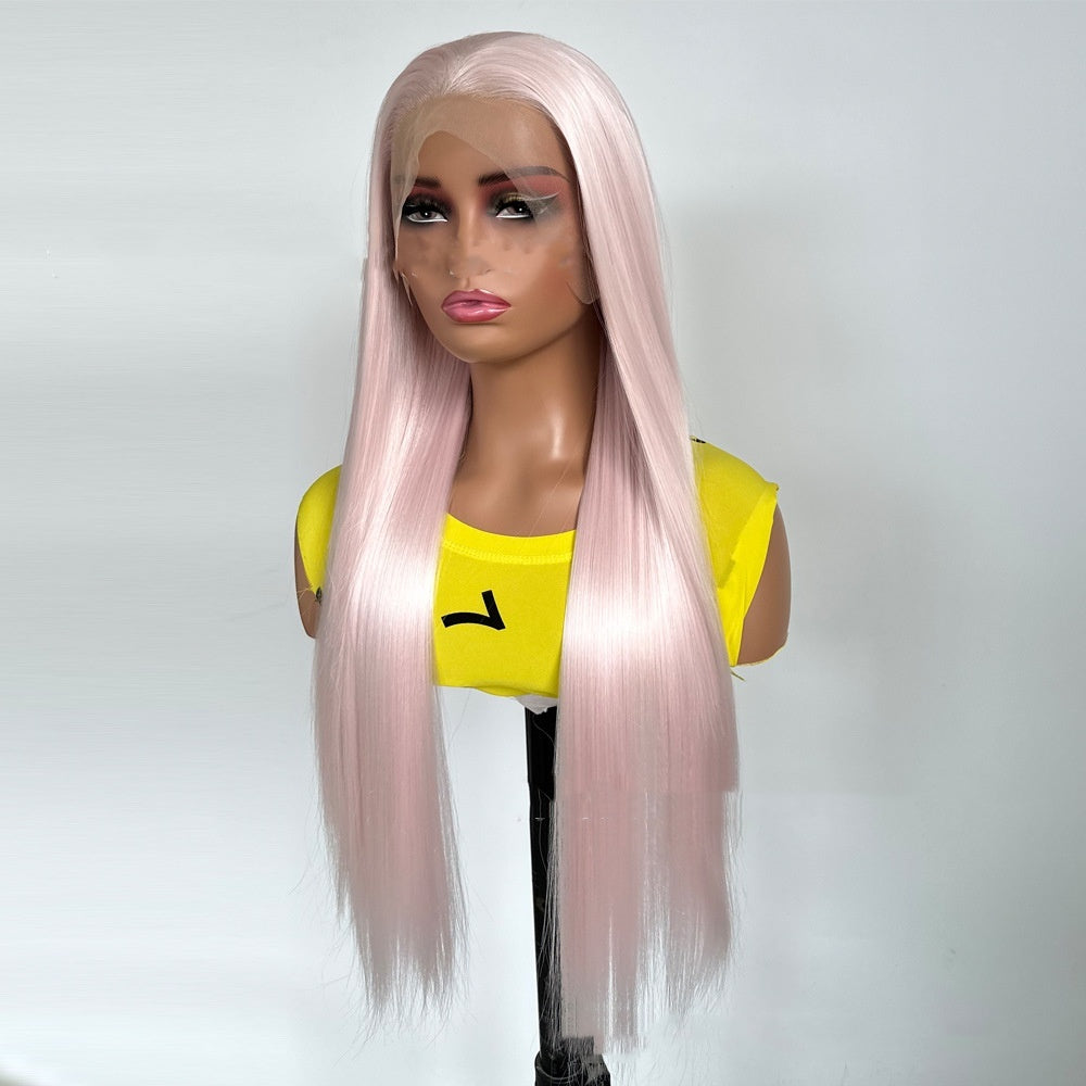 Ice Pink Long Straight Synthetic Wig – Lace Front Fashion Wig