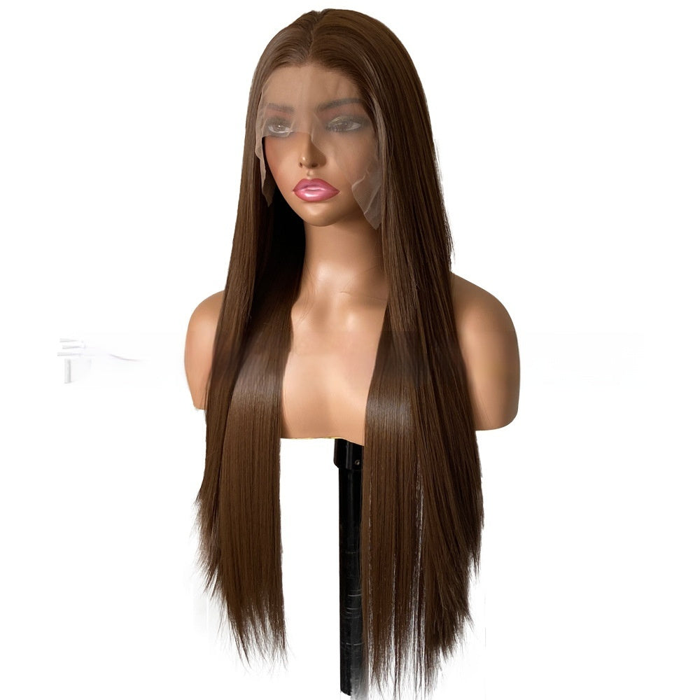 Brown Straight Lace Wig – Natural Long Synthetic Hair (12–26”)