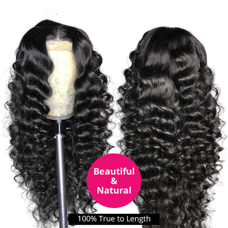 Human Hair Deep Wave Weave – 13×4 Lace Frontal, Natural Black, 10–26 Inch