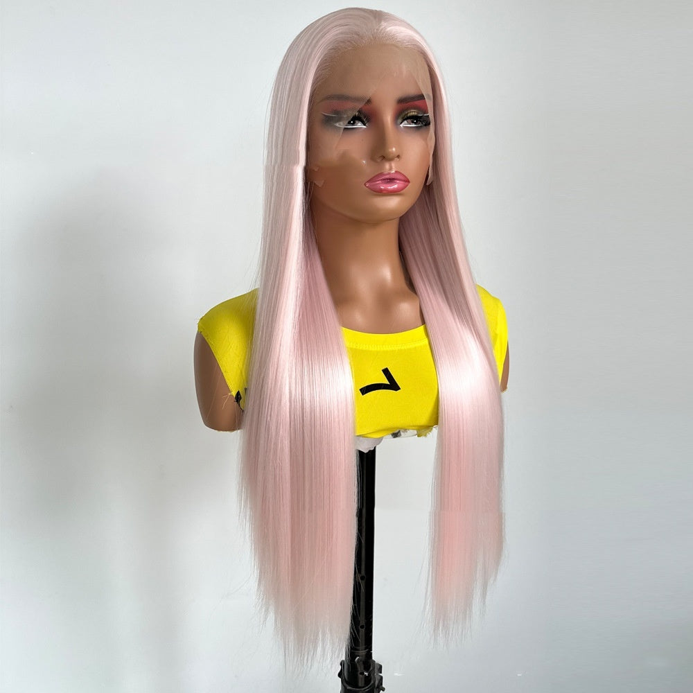 Ice Pink Long Straight Synthetic Wig – Lace Front Fashion Wig
