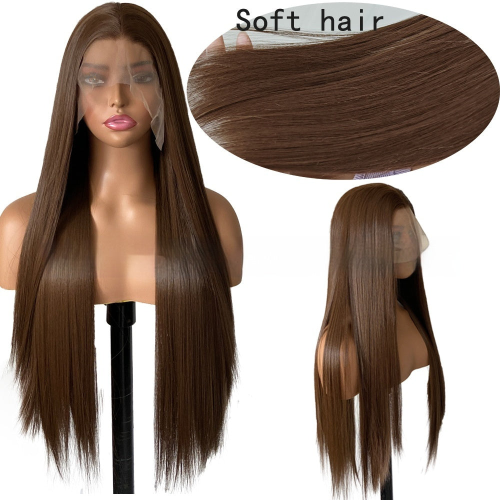 Brown Straight Lace Wig – Natural Long Synthetic Hair (12–26”)