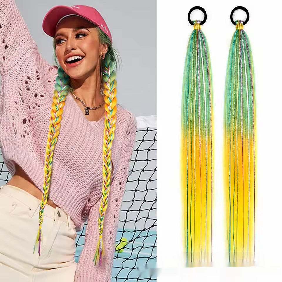 Rainbow Gradient Braided Ponytail – 24" Colourful Synthetic Braid Extension