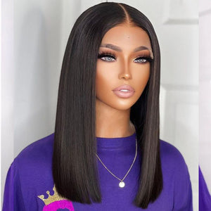 16 Inch Bone Straight Human Hair Wig – Double Drawn Natural Look