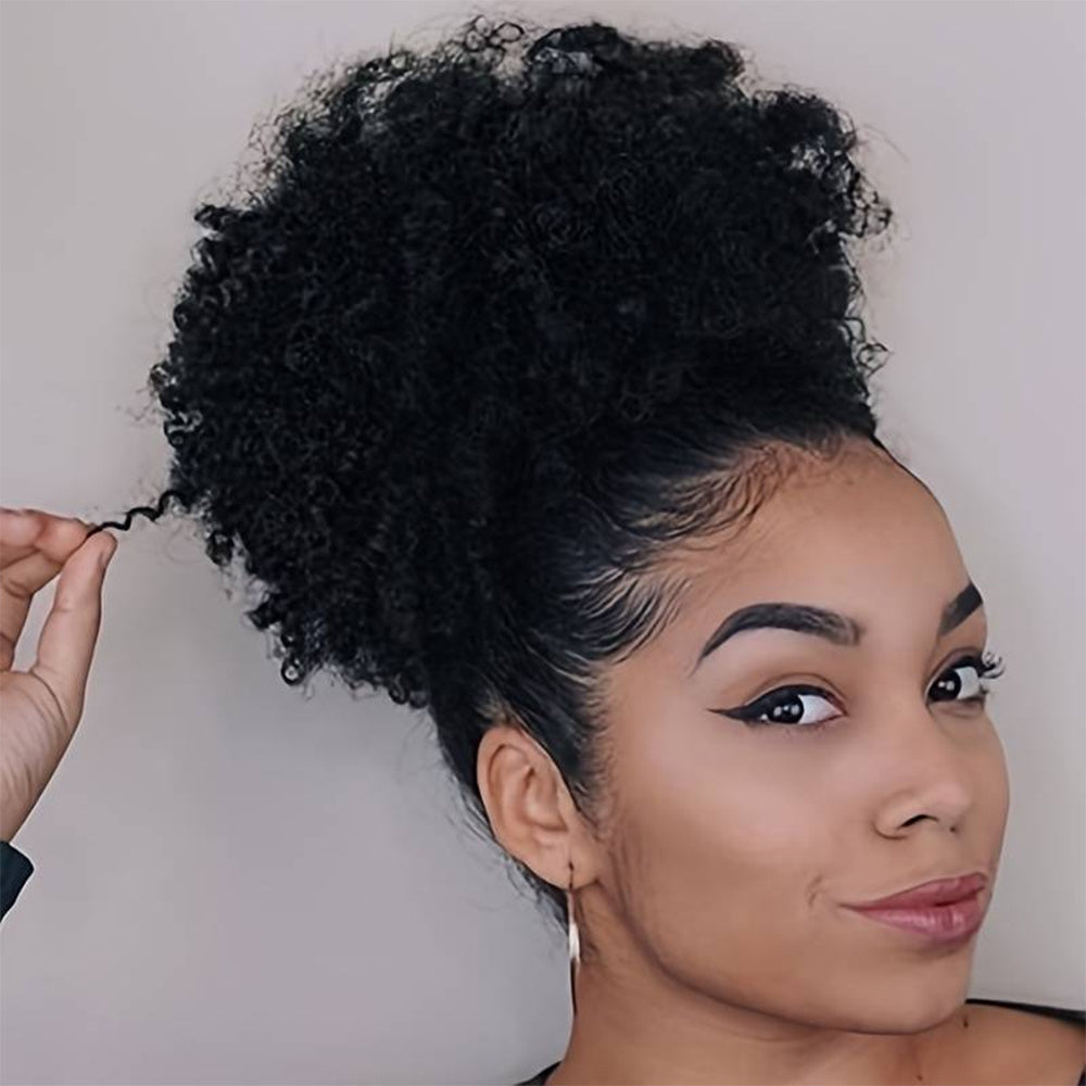 Kinkycurl Afro Puff Drawstring Bun – Large Fluffy Micro-Curly Wig