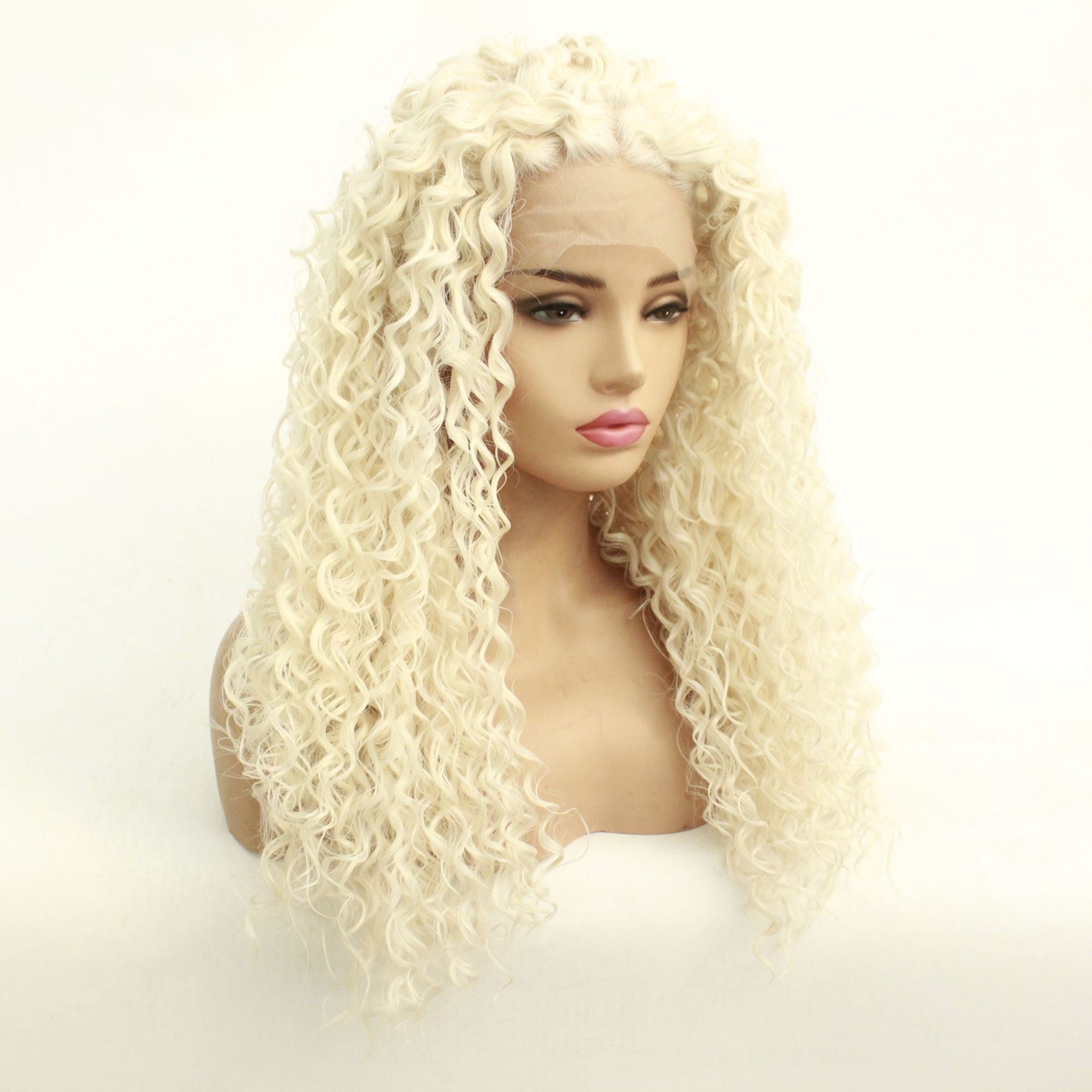 Blonde Curly Lace Wig – Soft Synthetic Heat-Resistant Wig with Lace Front (14–26 Inches)