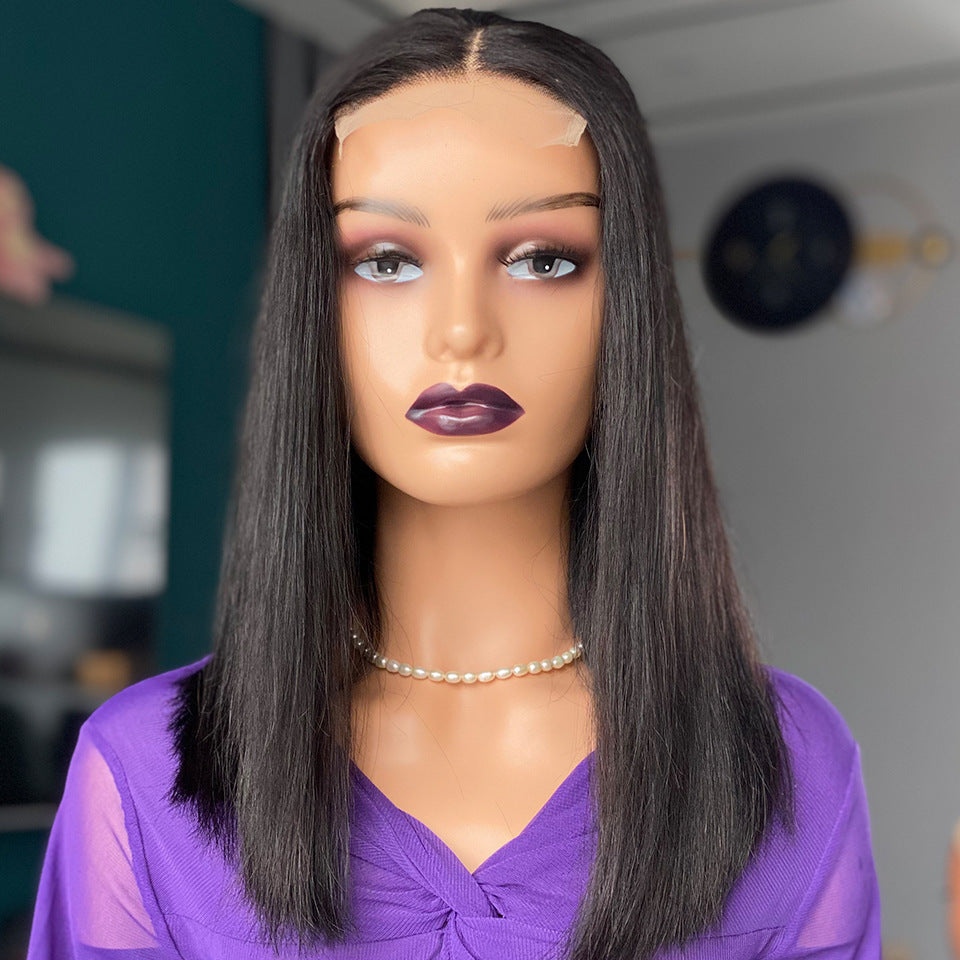 16 Inch Bone Straight Human Hair Wig – Double Drawn Natural Look