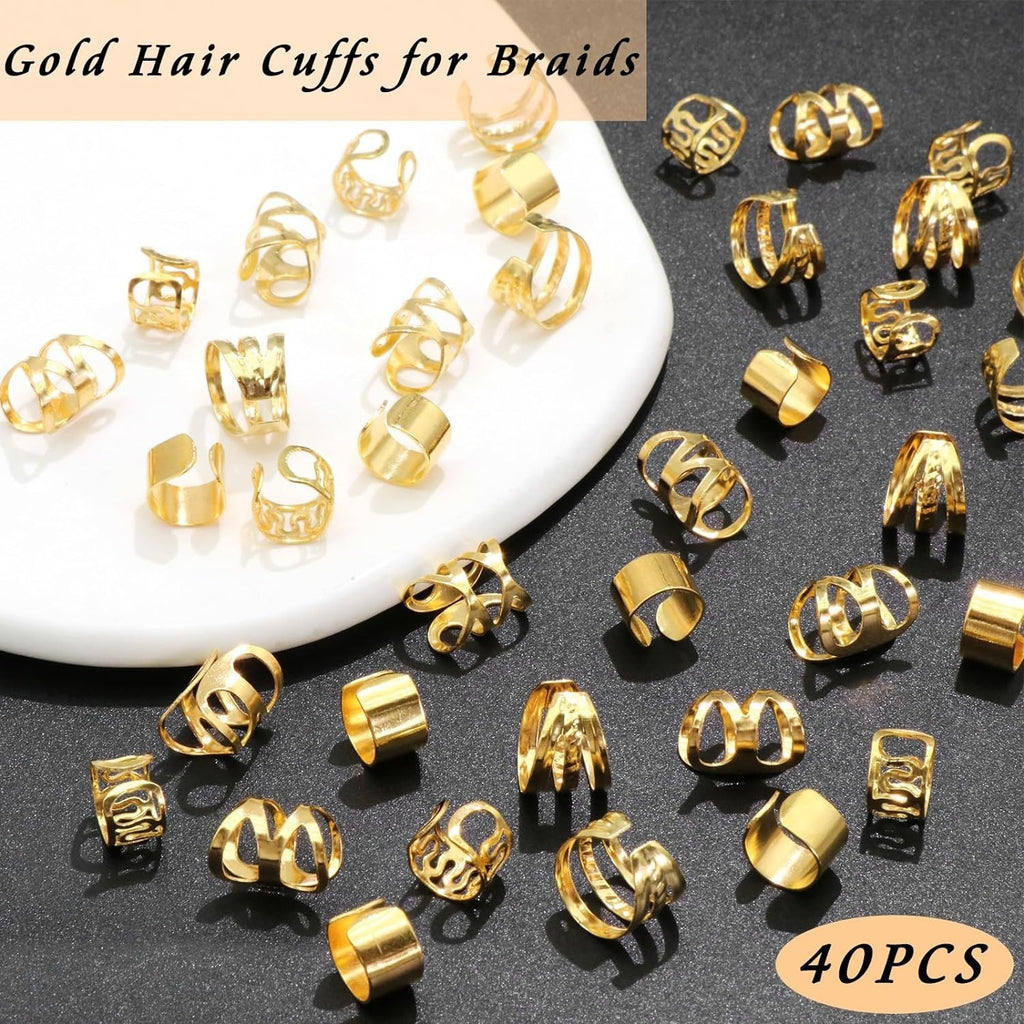 40pcs Gold & Silver Hair Cuffs for Braids – Boho Braid Accessories