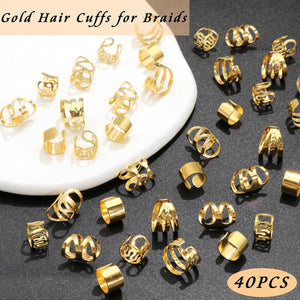 40pcs Gold & Silver Hair Cuffs for Braids – Boho Braid Accessories