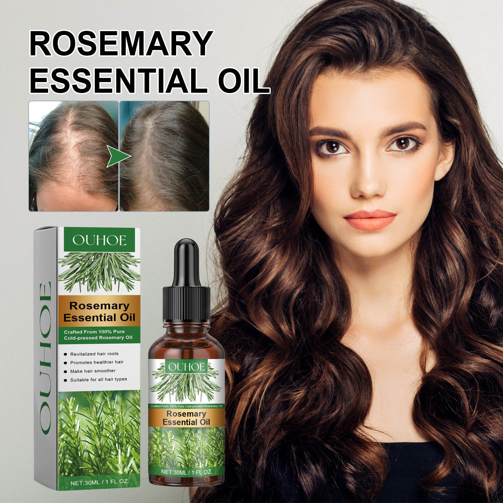 OUHOE™ Rosemary Hair Growth Oil – Strengthening & Nourishing Hair Serum (30 ml)