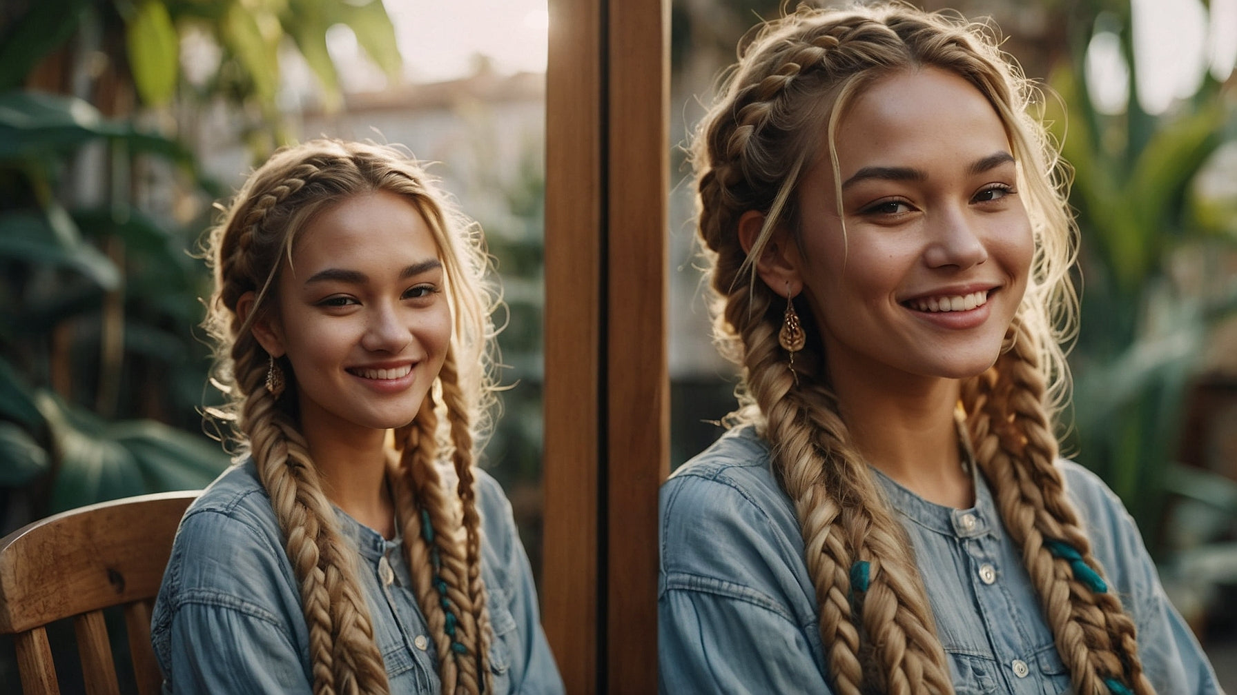 Model wearing long braided hairstyle — illustrative lifestyle image (AI-generated)