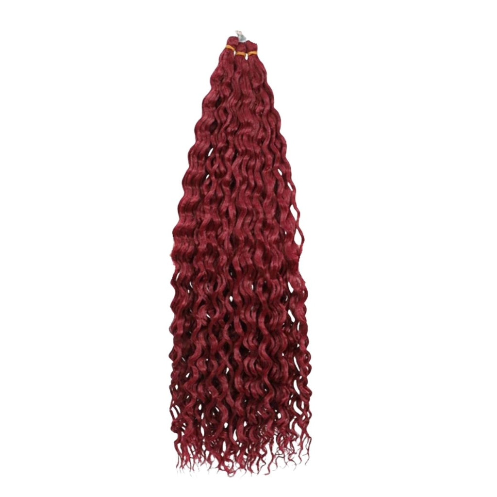 Deep wave crochet braiding hair in BUG burgundy – long wavy synthetic braids
