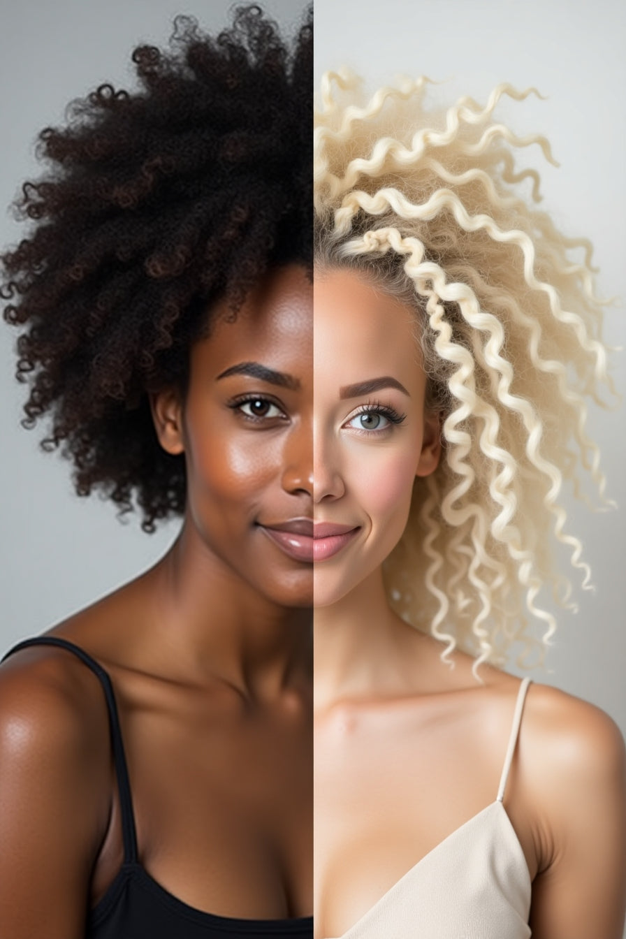 Before-and-after curly hairstyle transformation — illustrative image (AI-generated)