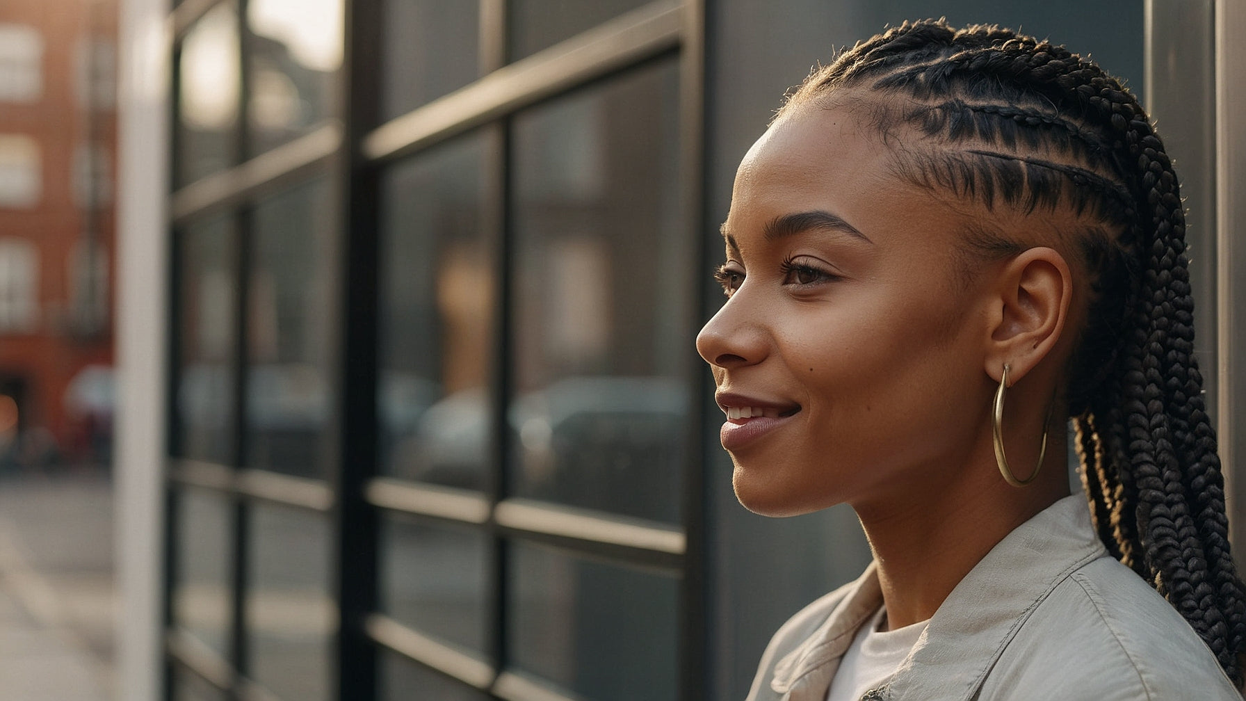 Side profile of model with boho braided hairstyle — illustrative image (AI-generated)