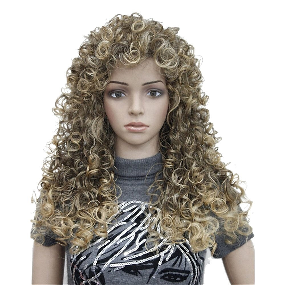 Long Curly Afro Wig with Bangs – Natural Volume Synthetic Wig for Women